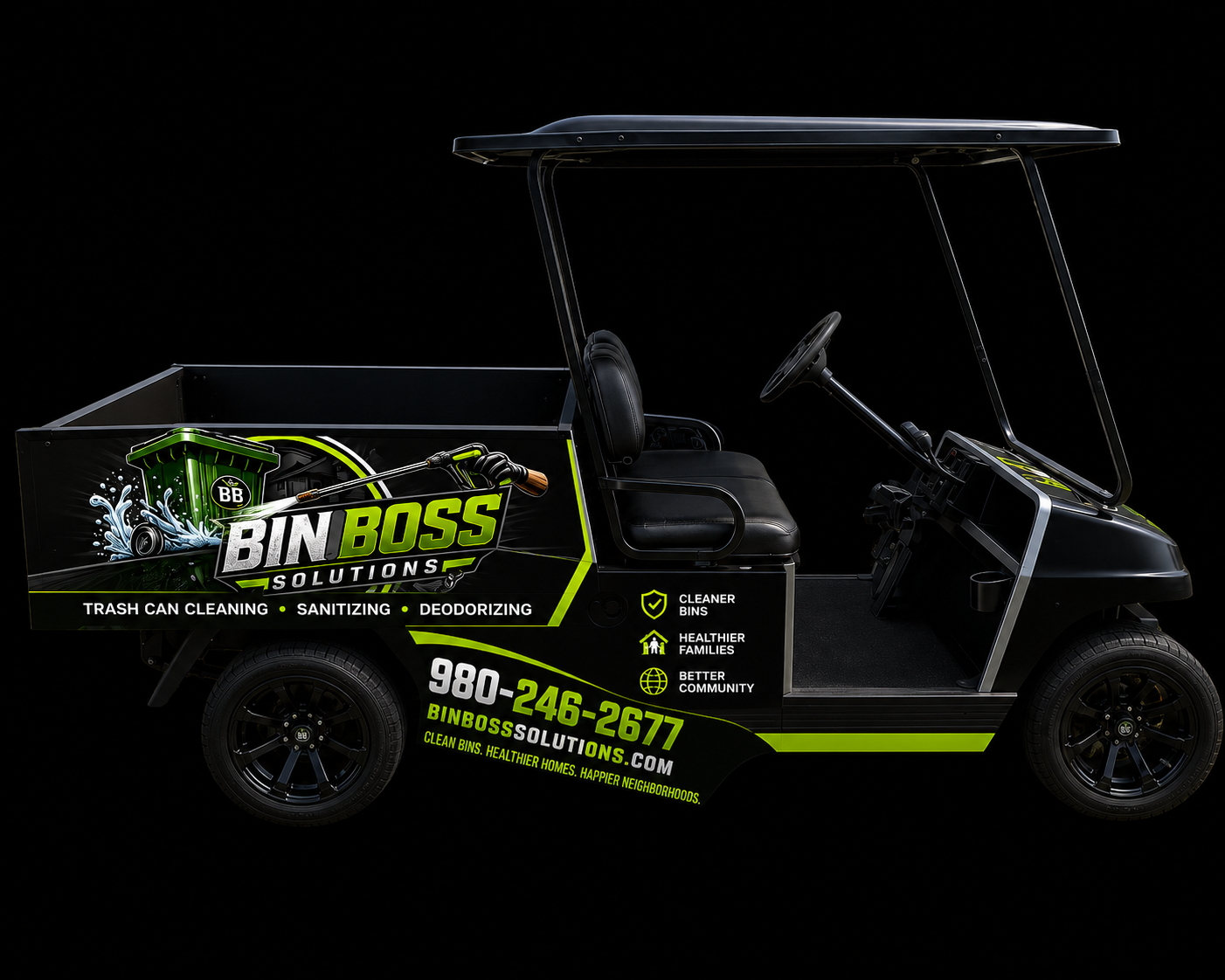 Bin Boss Solutions wrapped golf cart