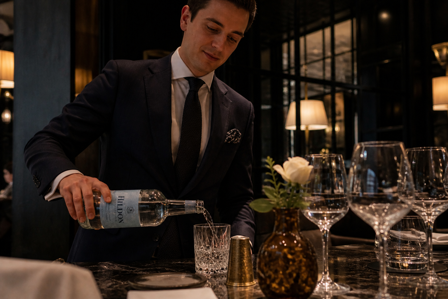 Luxury table setting with premium mineral water