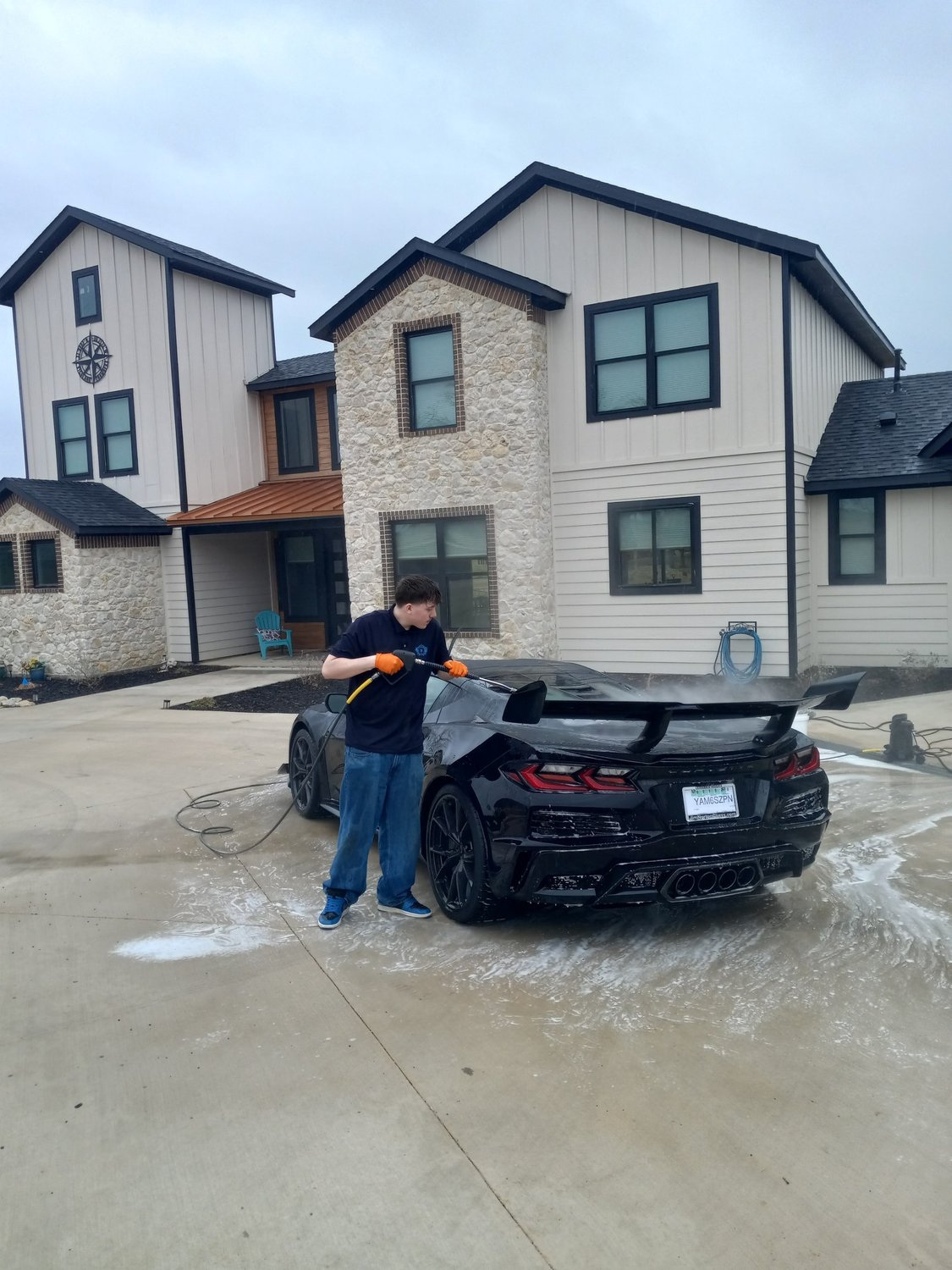 Shelton's Premium Detail mobile setup at a customer's driveway · Cedar Creek Lake, TX