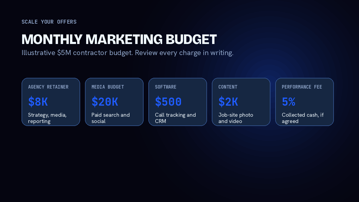 Monthly cost table for home service marketing agency pricing