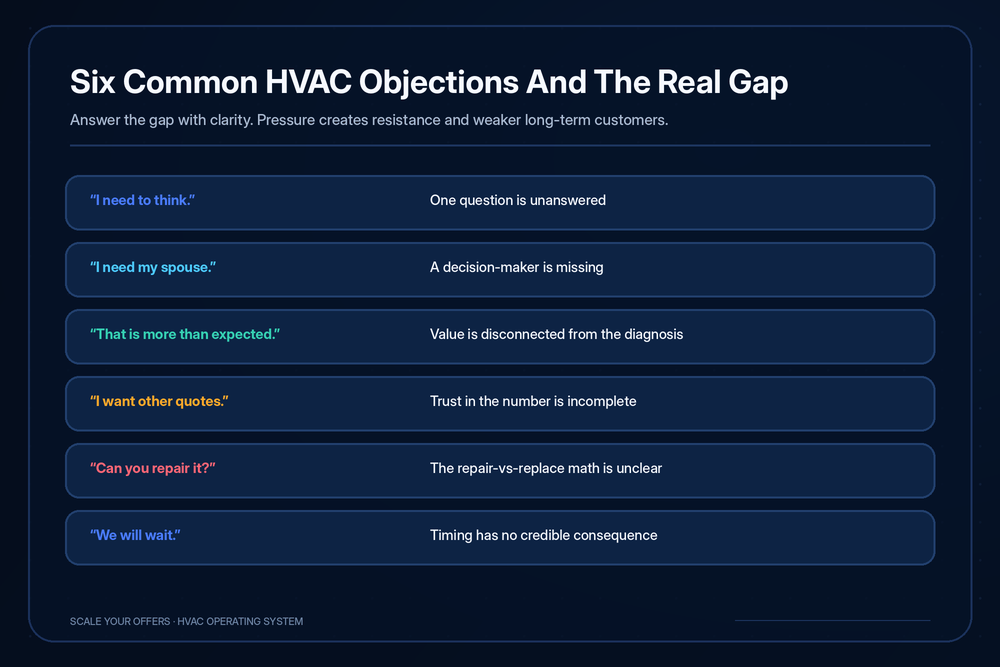 Six common HVAC sales objections and the gap beneath each one
