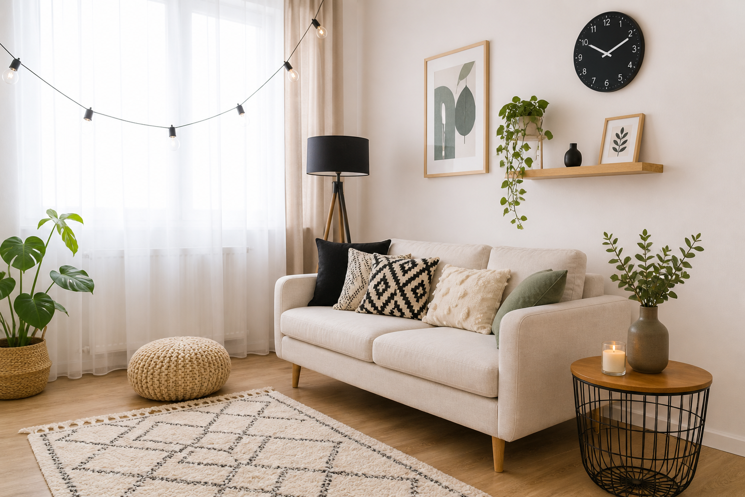 Cozy neutral living room in a Central Texas home with simple decor, natural light, and minimal styling that appeals to buyers