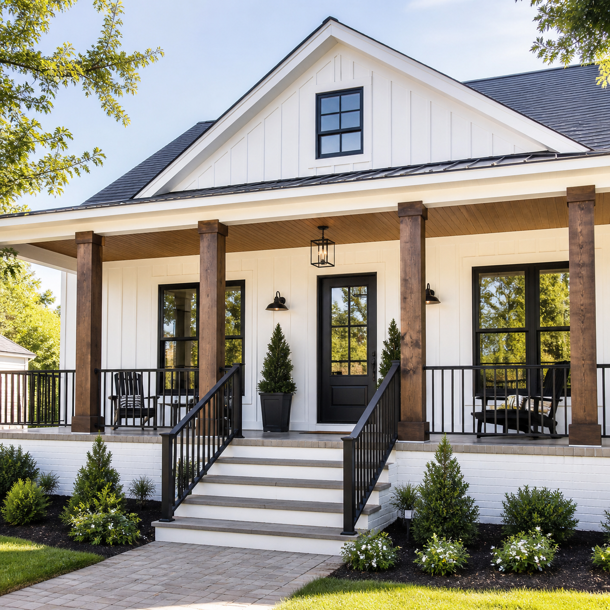 modern farmhouse exterior Central Texas with front porch curb appeal home ready to sell