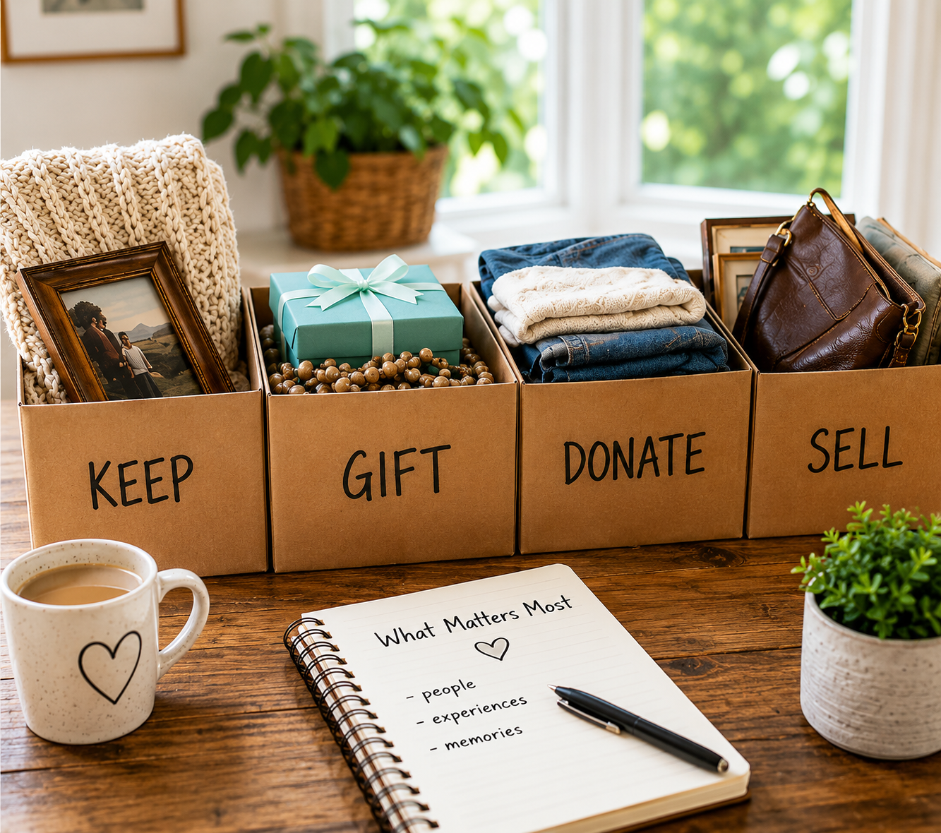 Keep gift donate sell downsizing method for Central Texas homeowners simplifying belongings