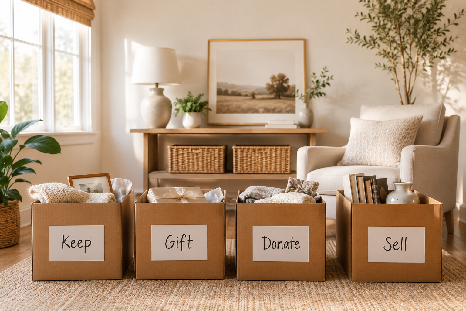 Organized Downsizing Boxes Creating Calm During a Move