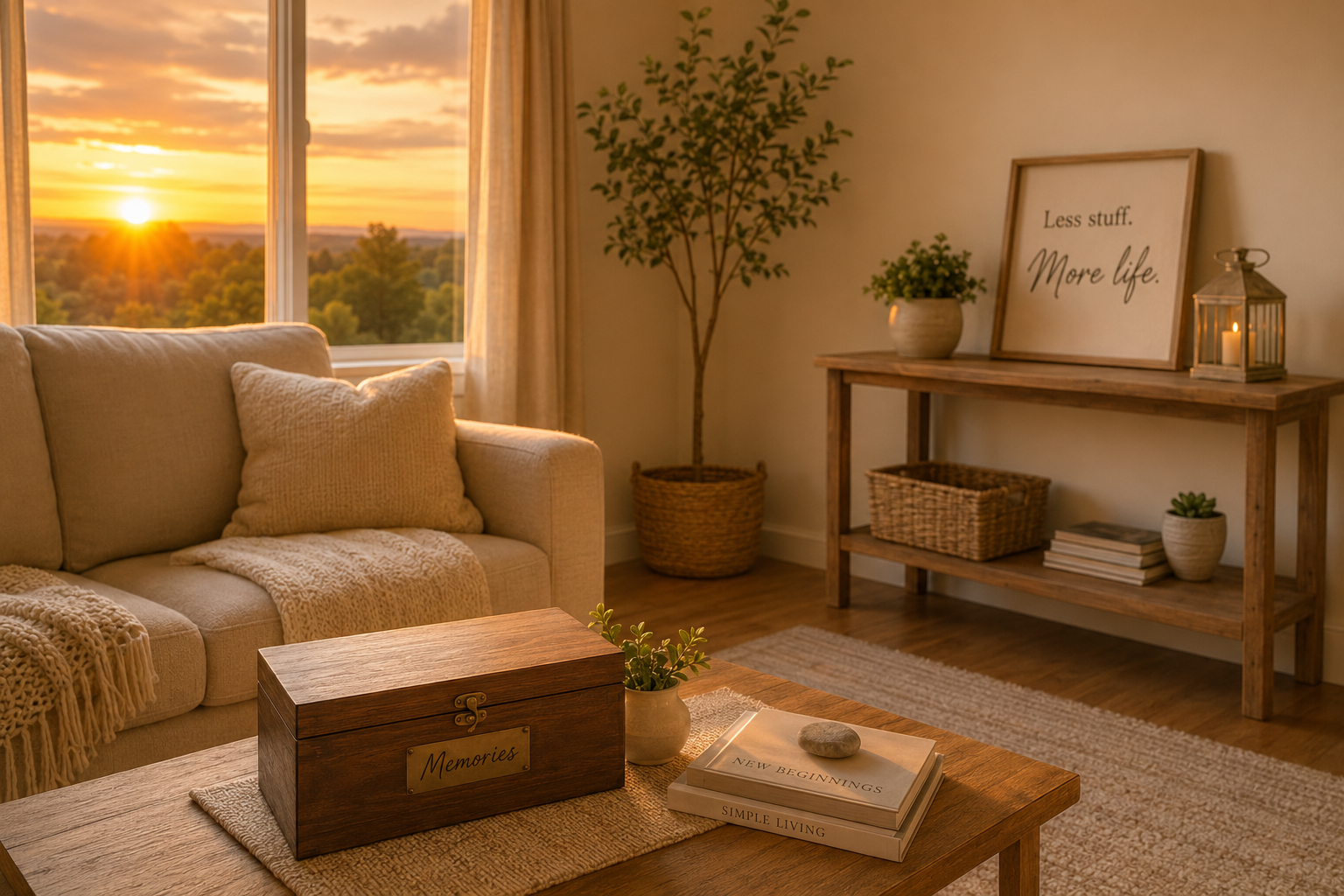 Peaceful Minimal Living Room for Downsizing and Simple Living