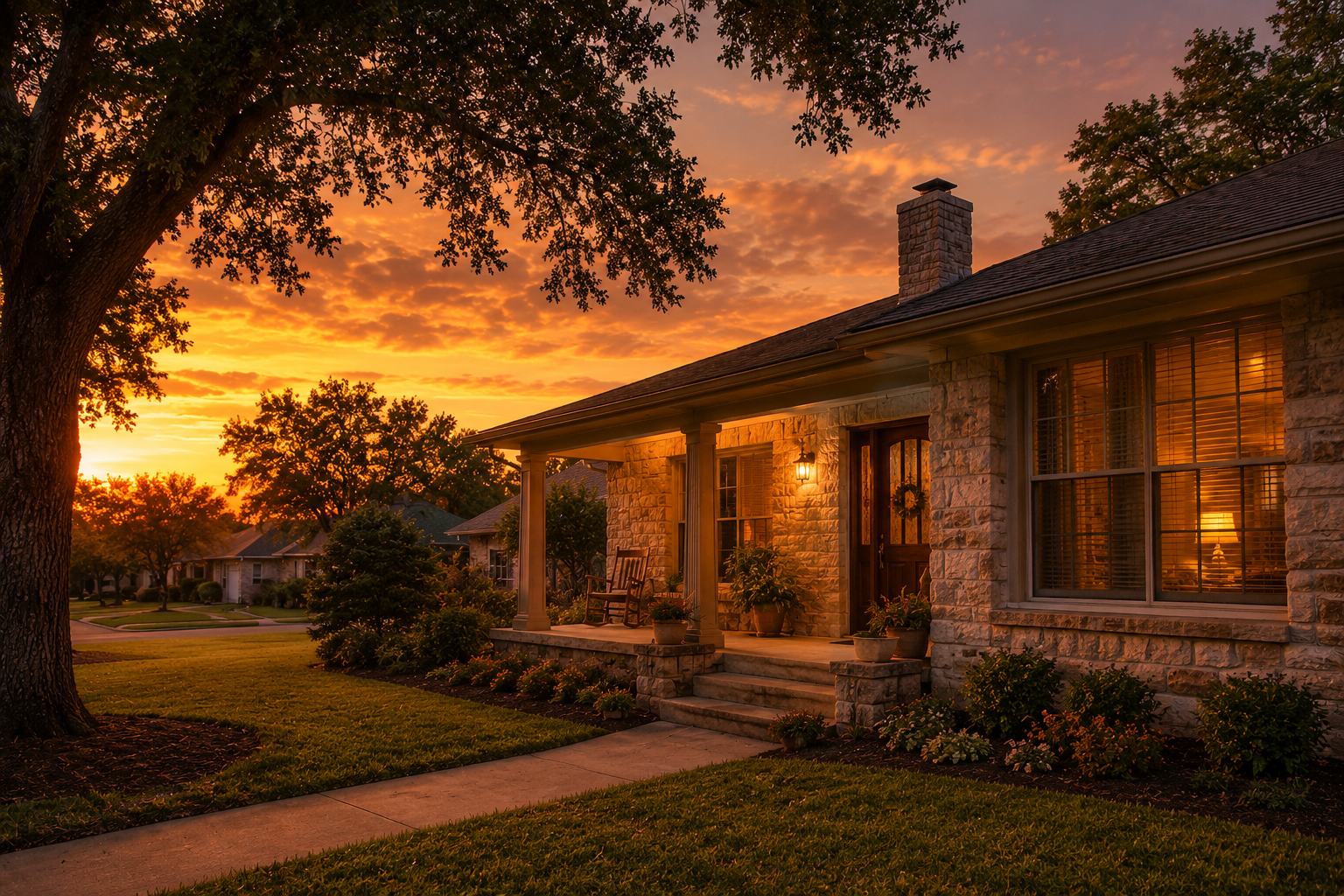 Longtime Central Texas Home at Sunset Before Downsizing