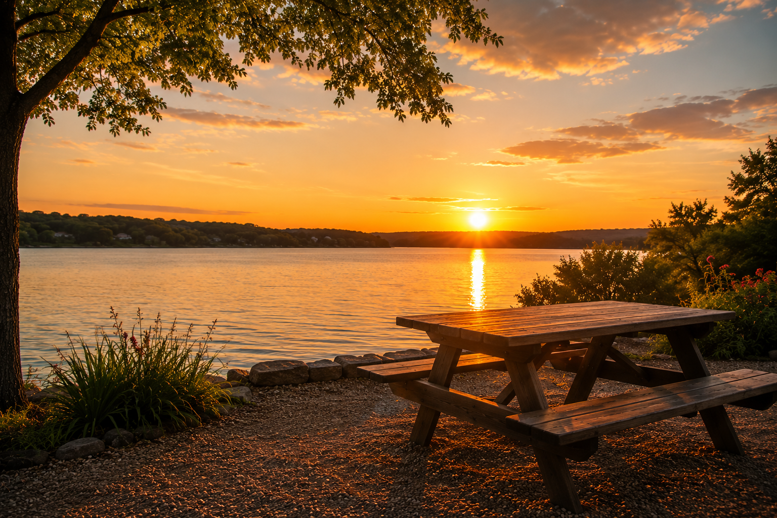 Peaceful Lake Sunset Representing Hope After Downsizing