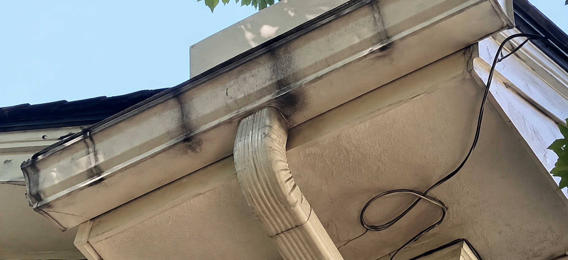 Black streaks running down a gutter