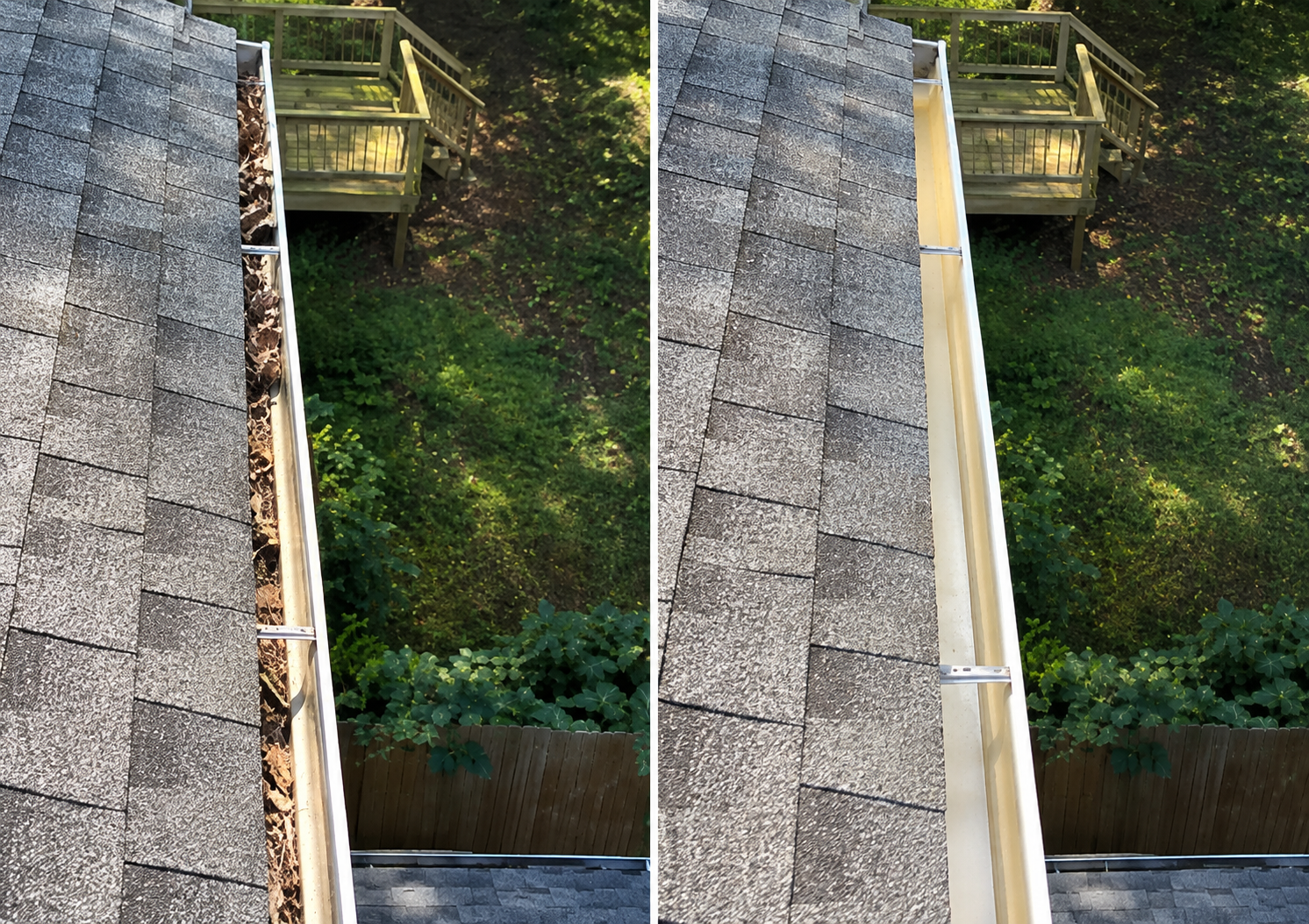 Gutter run before and after, real Shelter Guard job