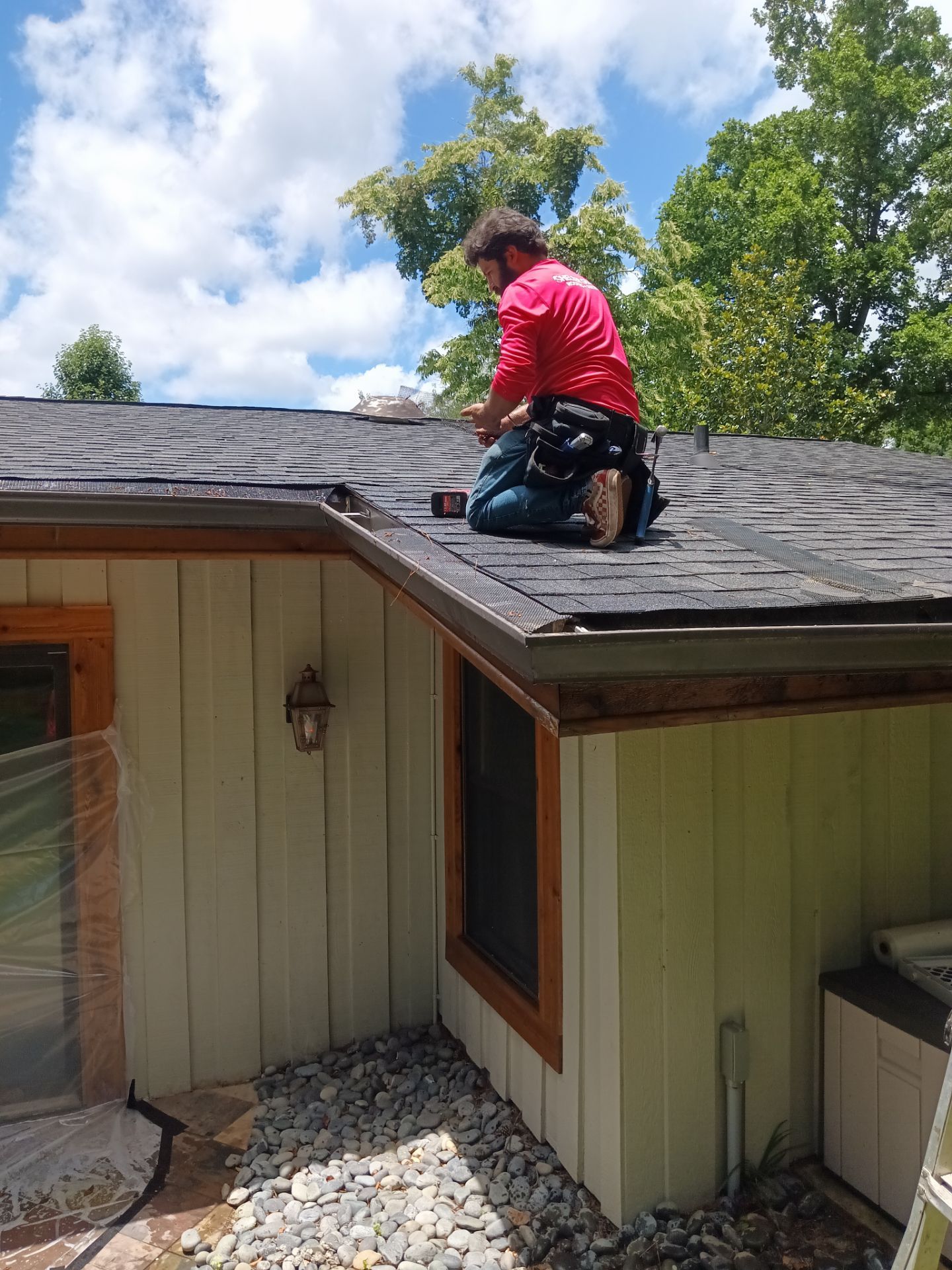 Water flow test running through a repaired gutter