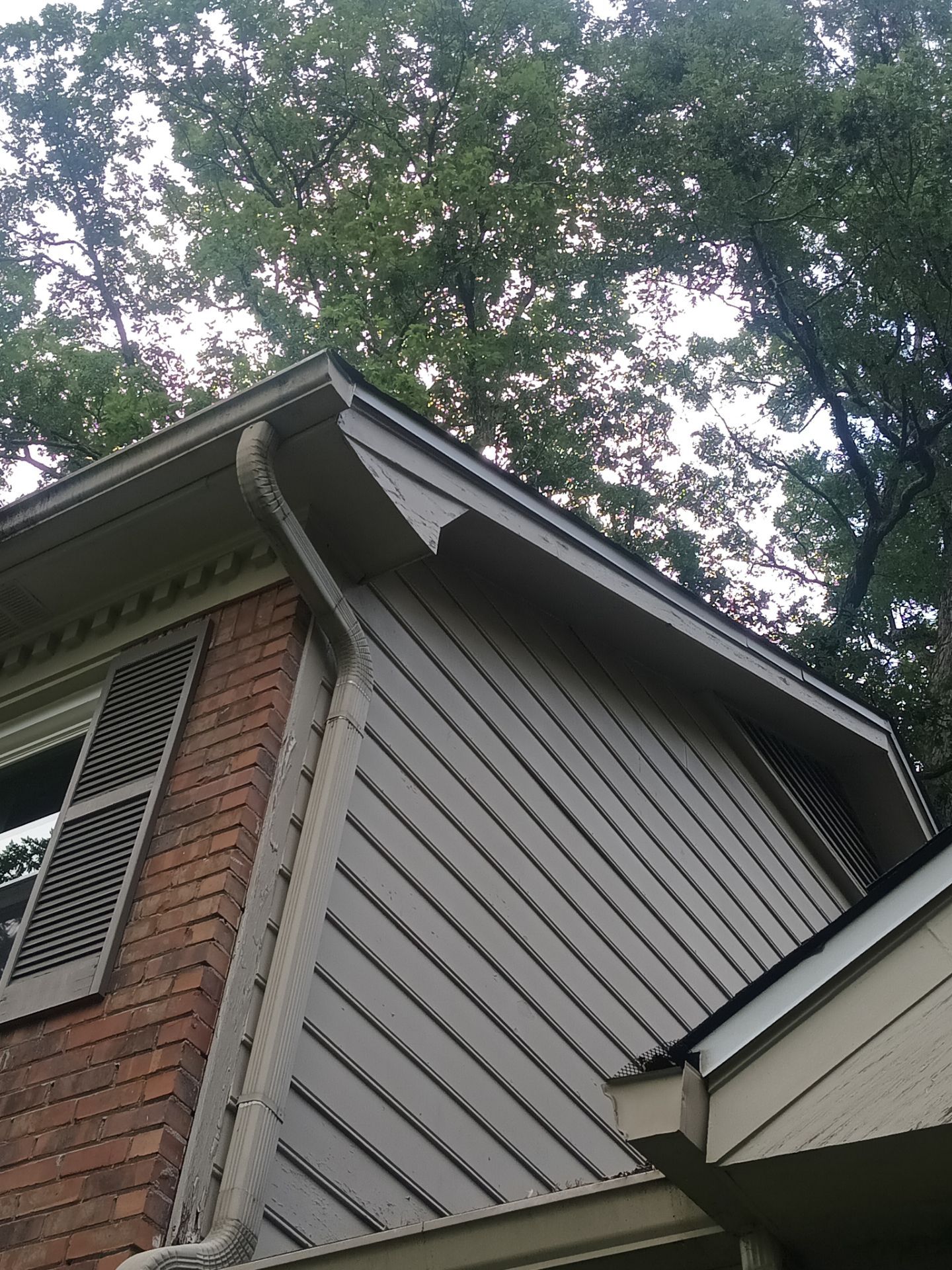 Gable end with fascia, gutter and windows below