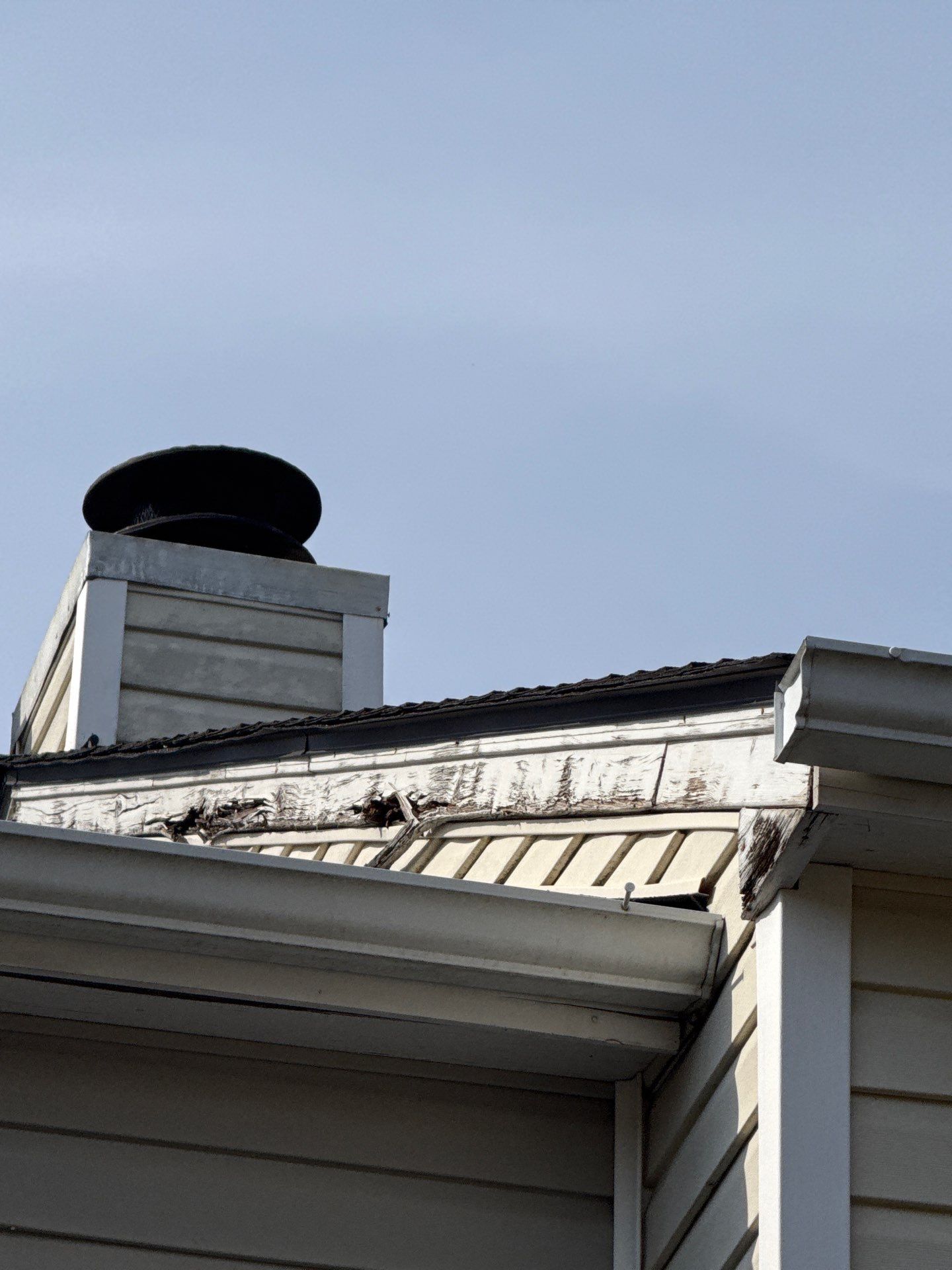 Chimney and roofline trim viewed from below