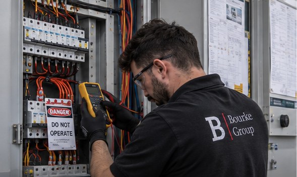 Electrician testing a switchboard