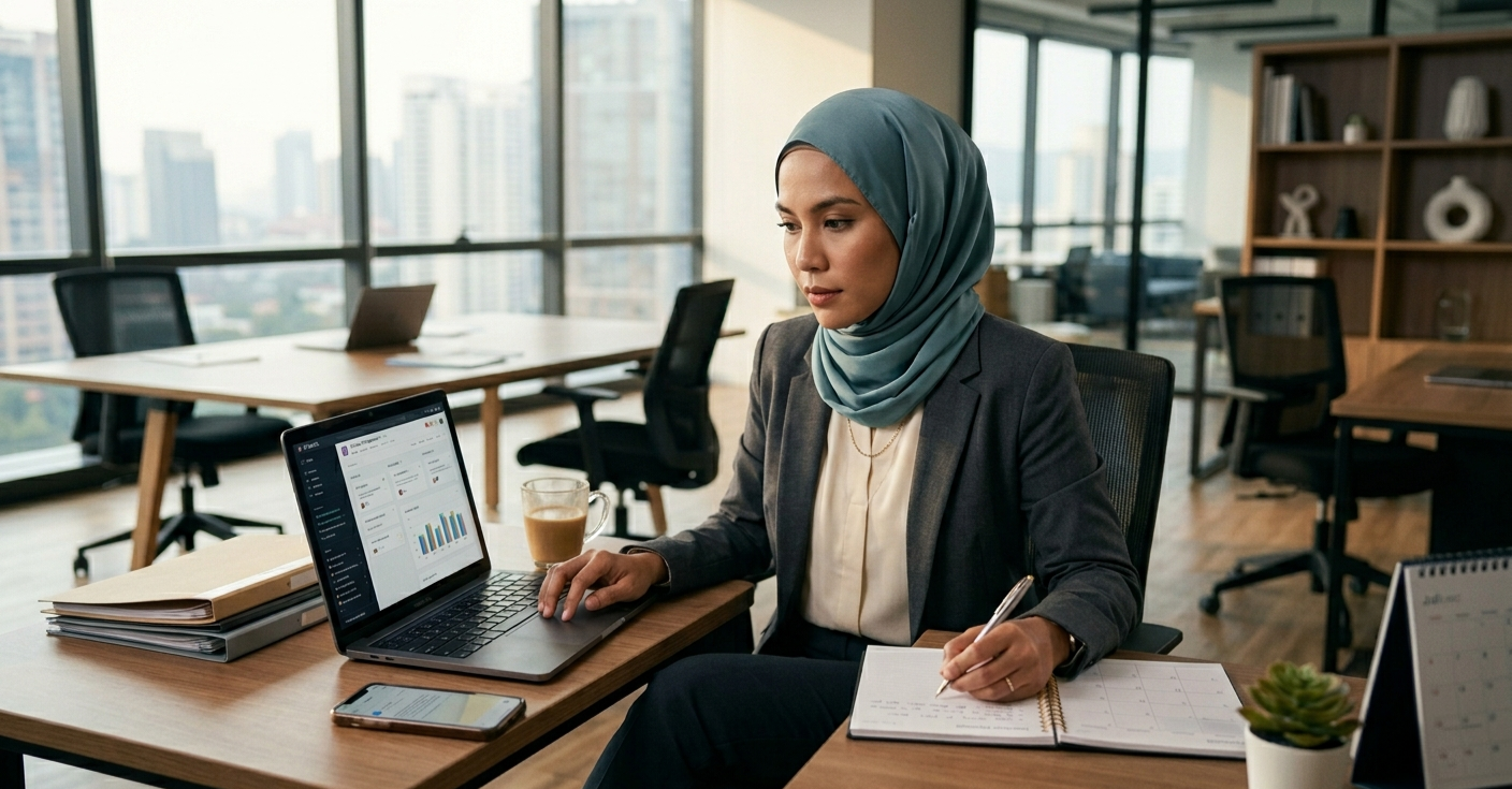 A professional woman at her desk, managing chronic illness and ambition, Mindset + Mastery