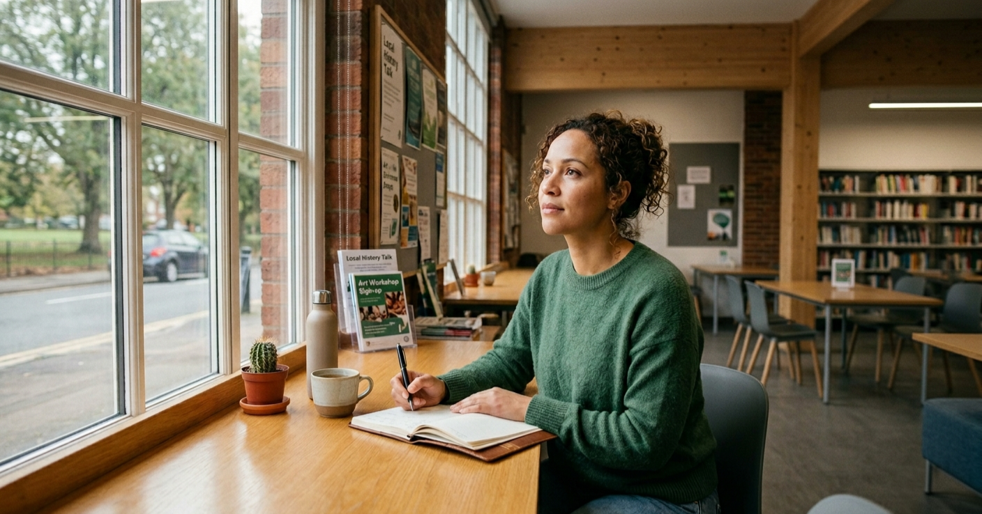 A woman looking toward the light at a window, a sense of hope