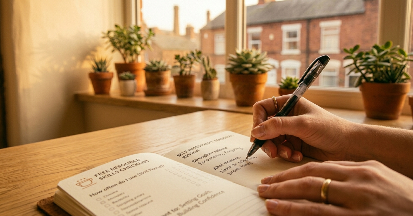 Hands writing in a journal, a quiet moment of self-reflection
