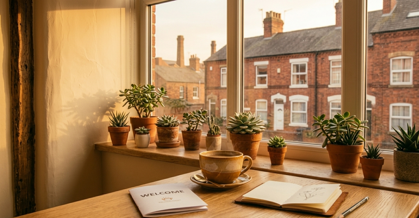 Plants on a windowsill, a calm and restorative moment