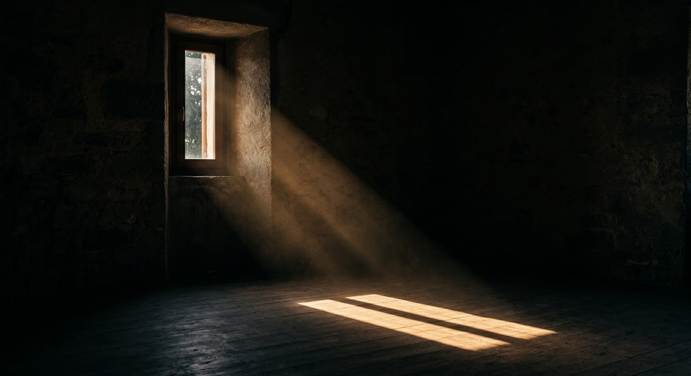 Light coming through a window into a dark room