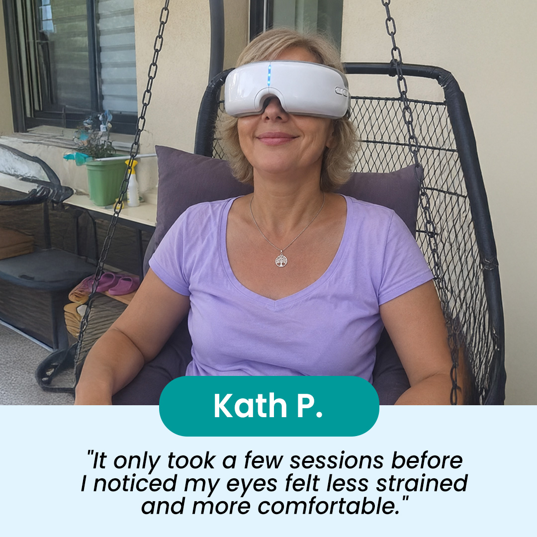 Meredith P. using the LifeGauge EyeRelax Eye Massager