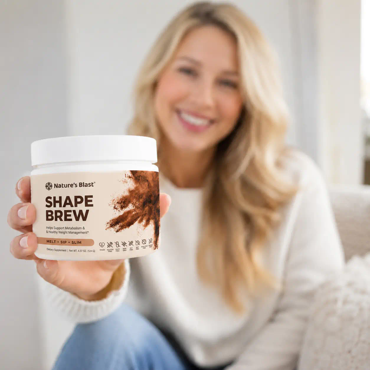 Shape Brew jar beside a glass of iced coffee, styled product shot