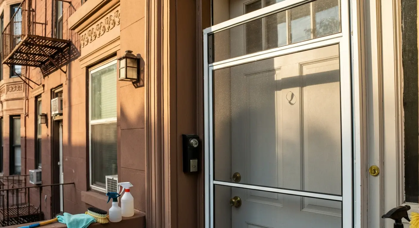 Door screen cleaning