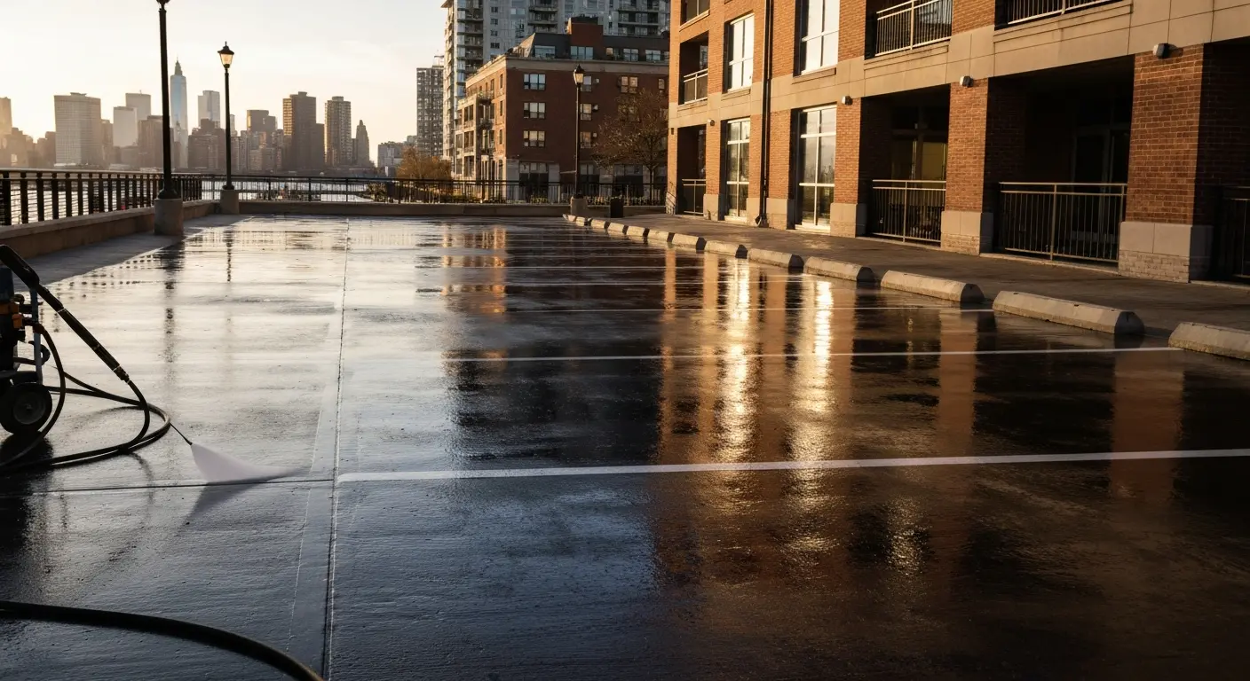 Concrete cleaning Battery Park parking lots
