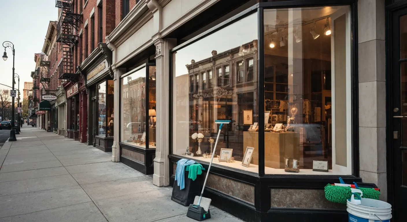 Storefront window cleaning