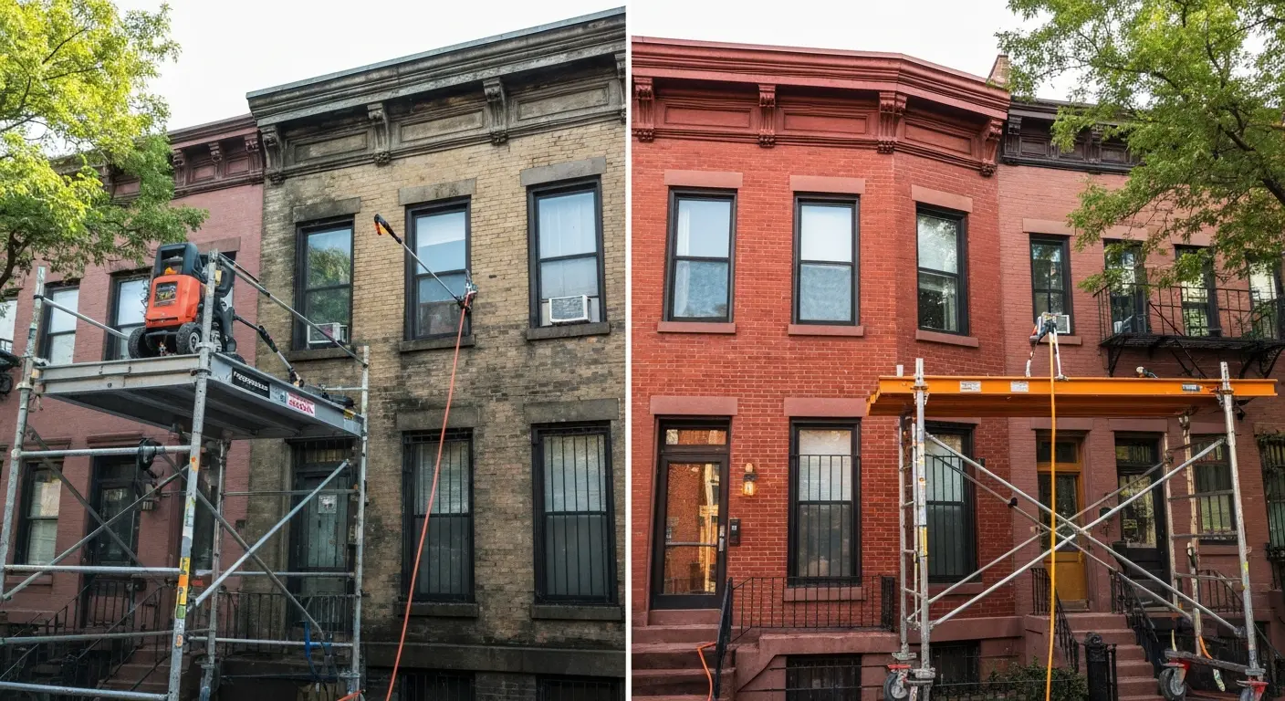 Brownstone facade cleaning in Flatbush