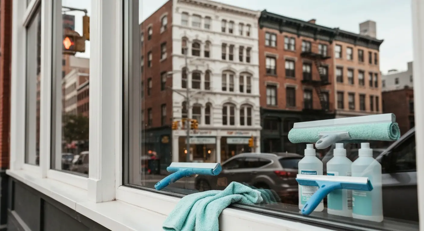 Window cleaning in Bleecker Street