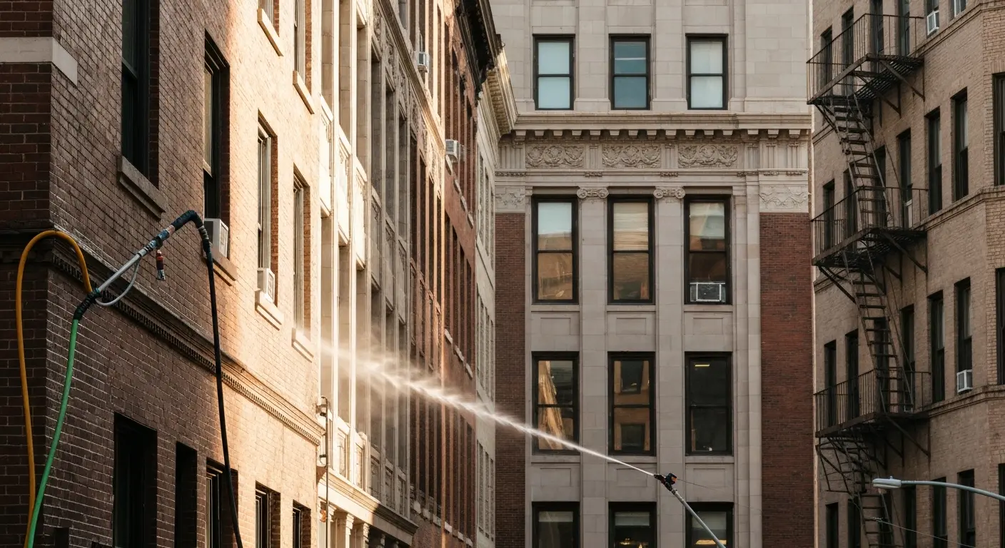 Facade pressure washing near Battery Park