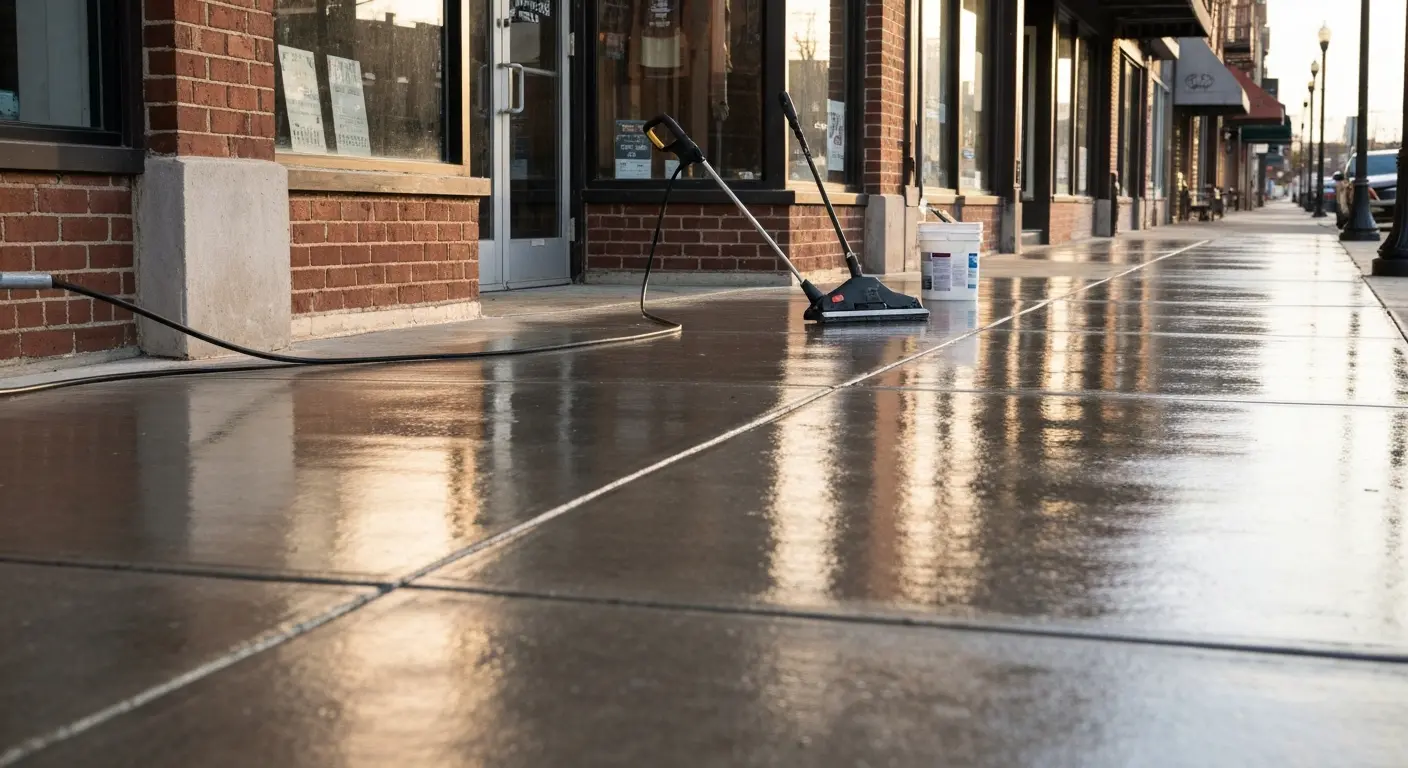 Clean sidewalk before and after gum removal