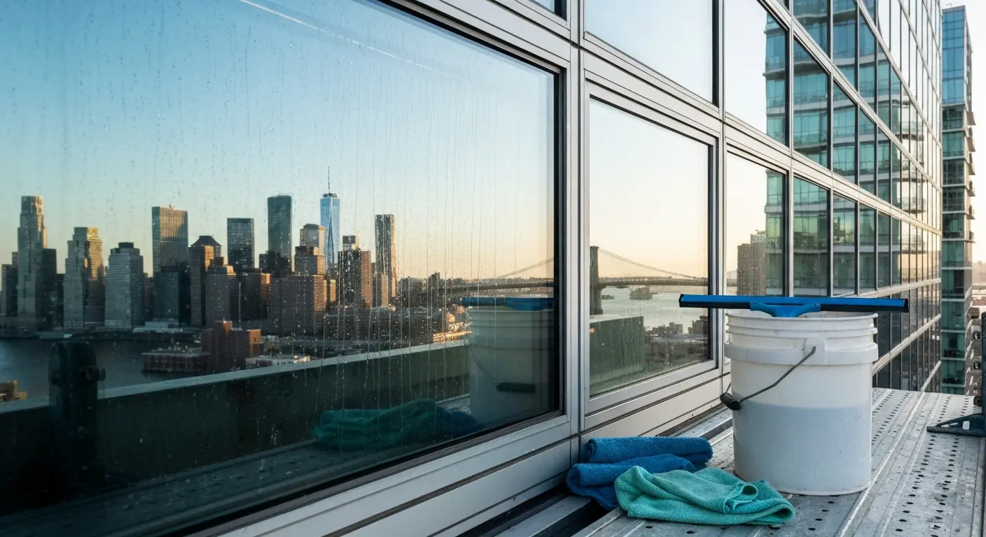 Window cleaning on high-rise building