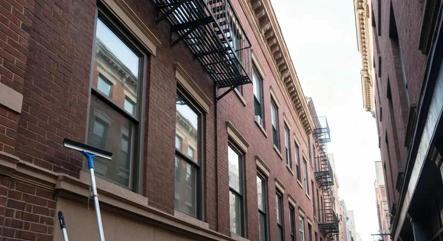 Professional window cleaning on East Harlem building