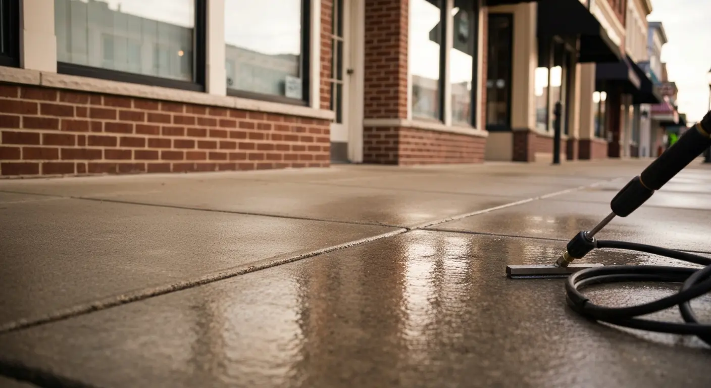 Clean sidewalk before storefront