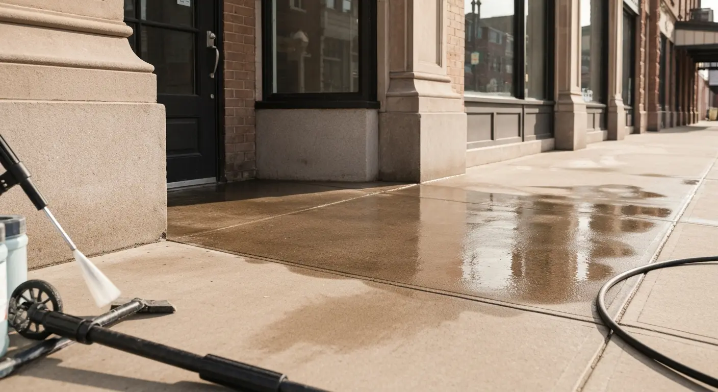 Gum and stain removal from building entrance