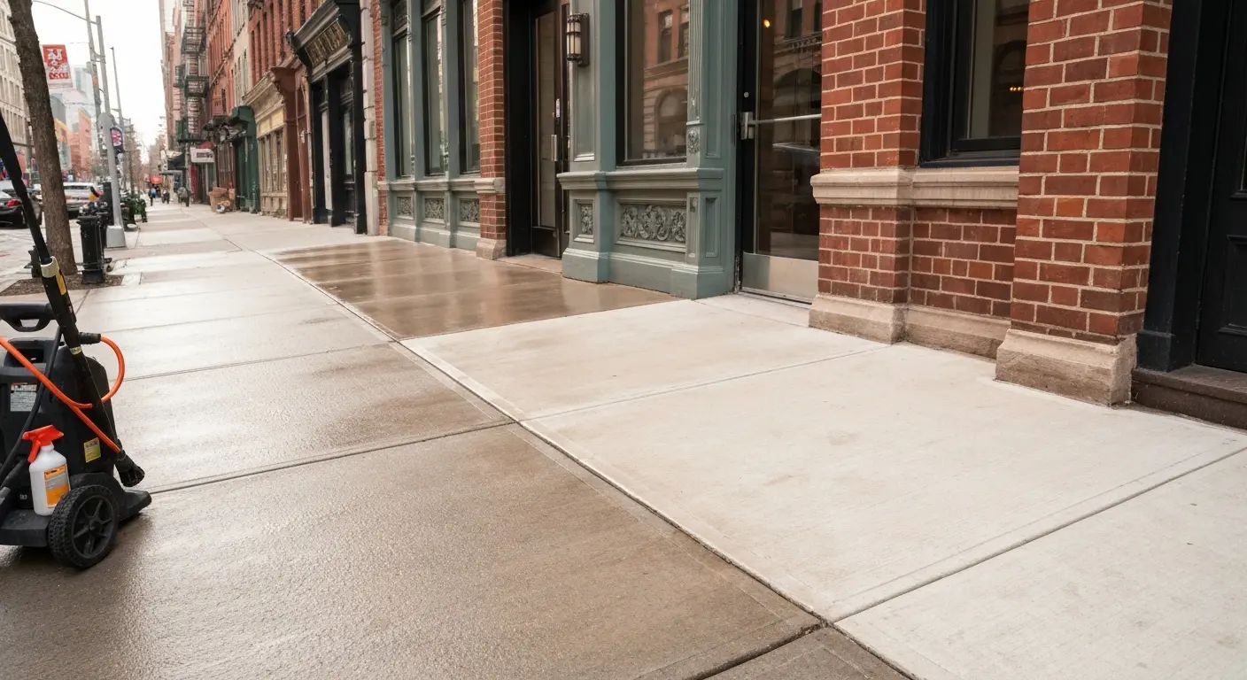 Entrance sidewalk concrete cleaning