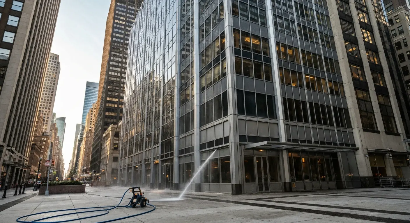 Commercial building pressure washing