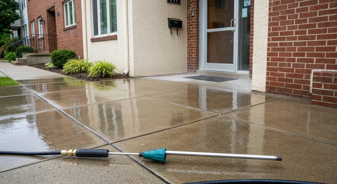 Clean sidewalk after power washing near 116th Street