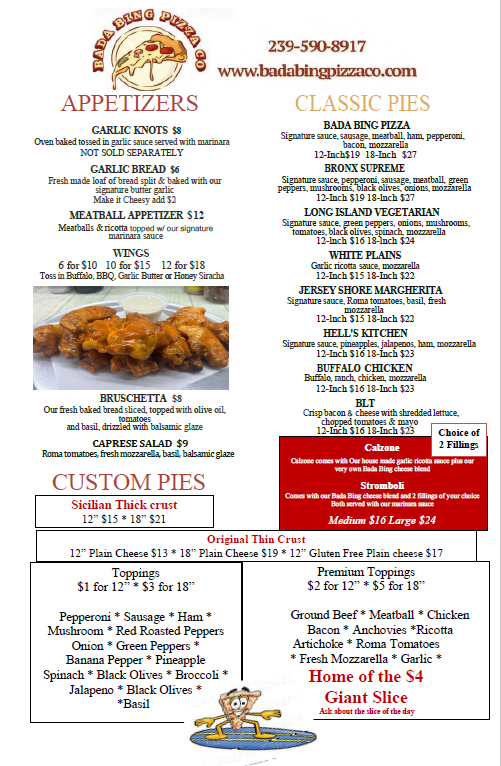 Bada Bing Pizza Co Menu Page 2
