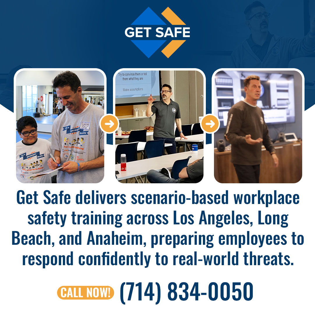 Get Safe USA ad showing instructors delivering workplace safety training sessions