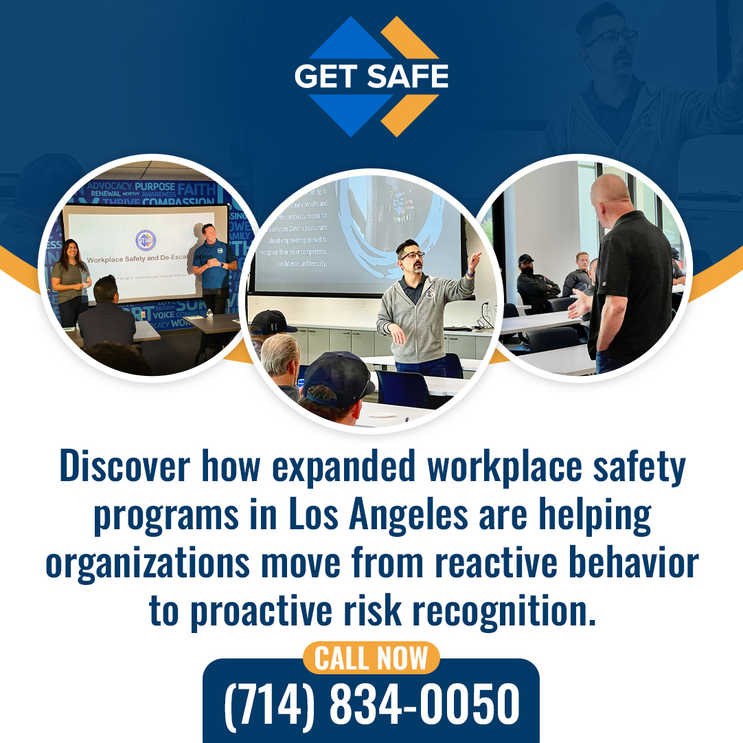 Workplace safety instructors leading employee training sessions focused on risk recognition, de-escalation, and proactive safety practices.