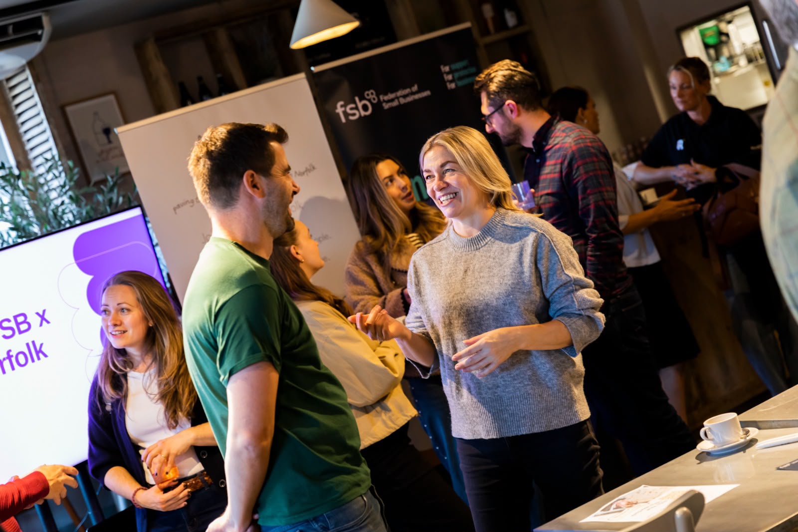 Sarah Jones networking at an FSB Norfolk business event