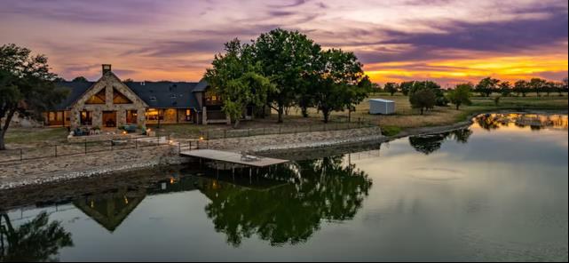 Sunset over the ranch lake