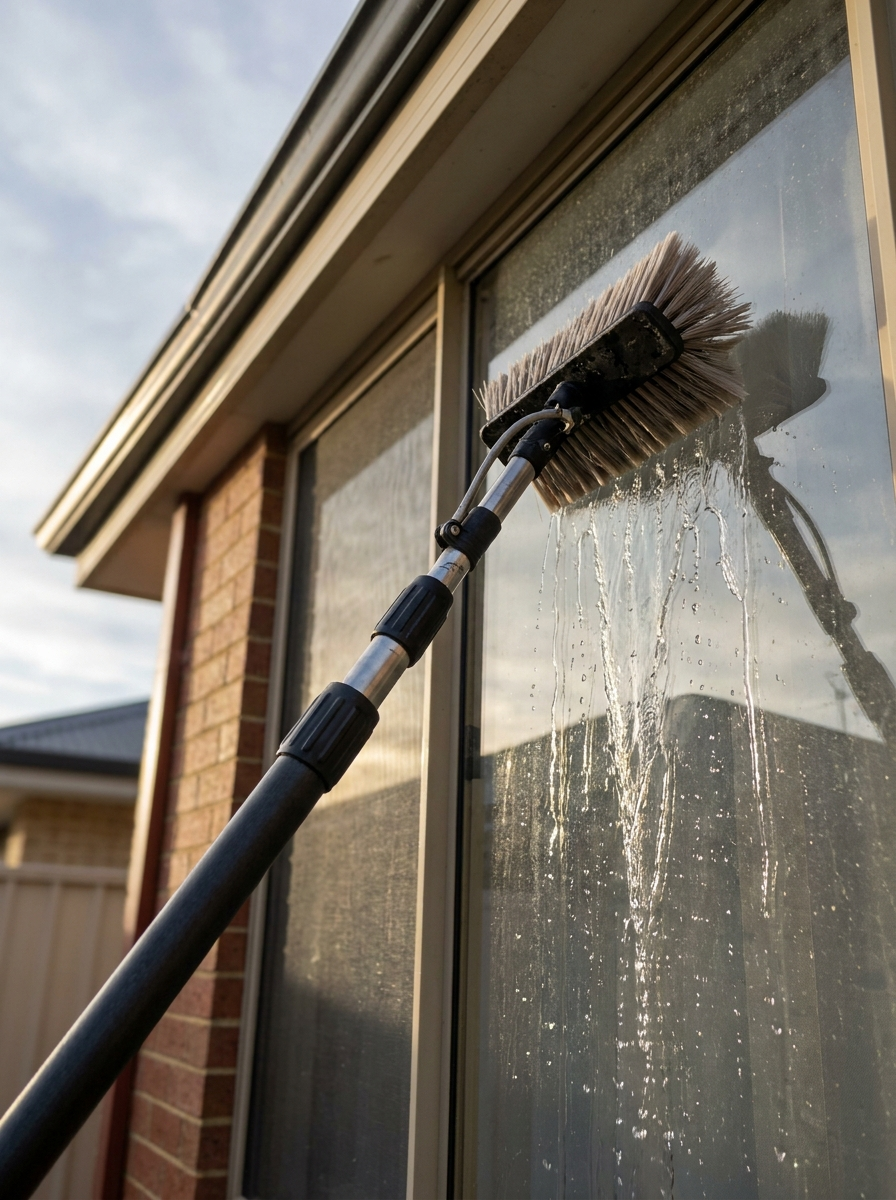 Pure water window cleaning system in use on a Perth residential property