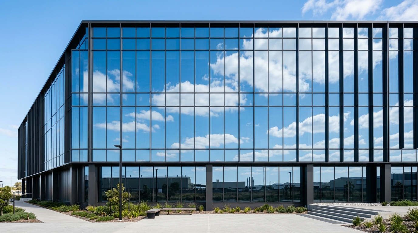 Purified Group commercial cleaning team completing a solar panel and window cleaning service at a Kwinana Industrial Area facility