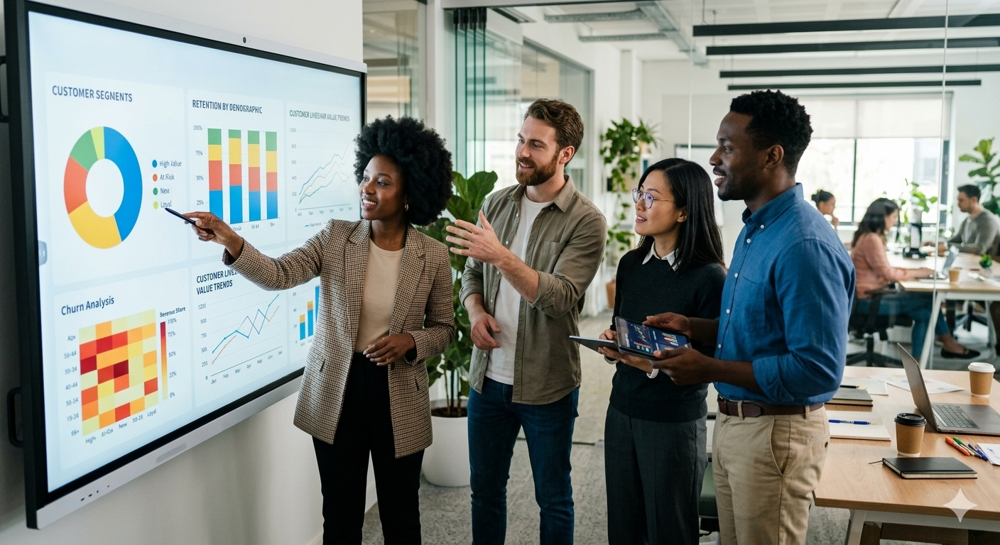 Marketing team using customer analytics for campaign optimization