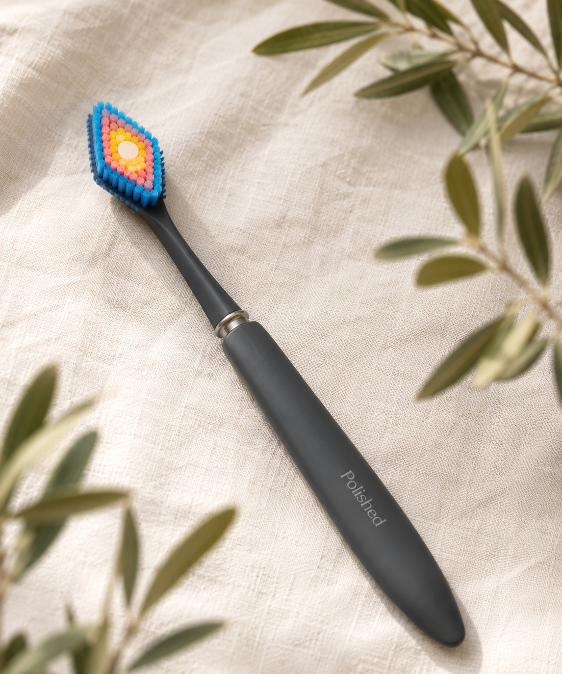 Polished toothbrush, charcoal handle