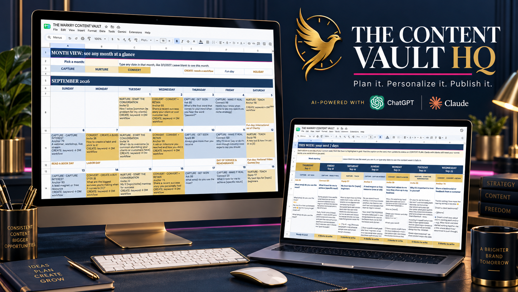 The Content Vault HQ on a desktop and laptop
