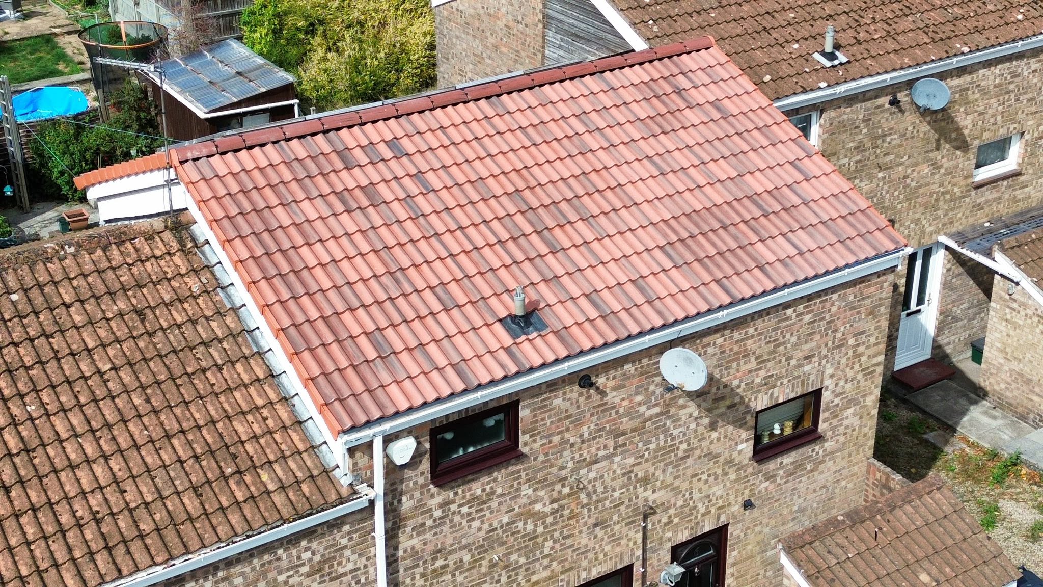 Drone shot of a new tiled roof